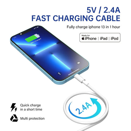 Premium iPhone USB-A to Lightning Charging Cable MFi Certified 2m Each 2 Pack