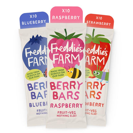 Freddie?s Farm Kids Snacks | Fruit Snacks Multipack - Raspberry, Blueberry, Apple Bars | Lunchbox Snacks For Kids | 100% Fruit & Veg | UPF Free,