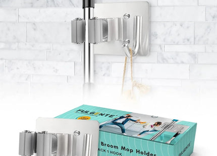 MOP & Broom Holder Wall Mounted Heavy Duty Clips Hanger Storage Rack Hook 2 Pack