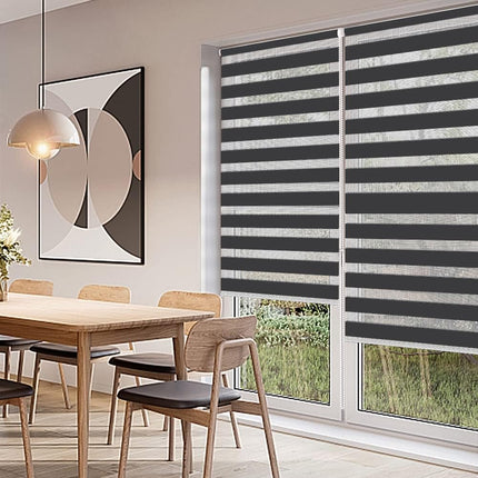 Zebra Roller Blind Day Night Window Blind Light Filtering 60x230cm Dark Grey Kokorona