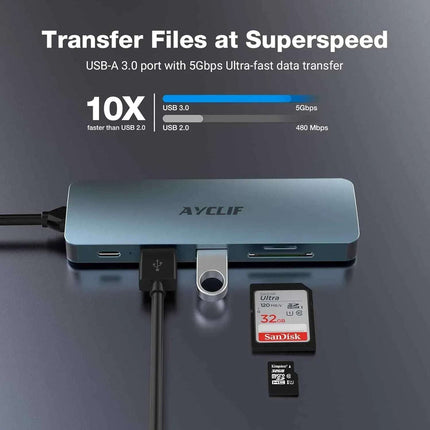 AYCLIF 6 in 1 Docking Station with 4K HDMI Output PD 100W USB 3.0 TF Card Reader