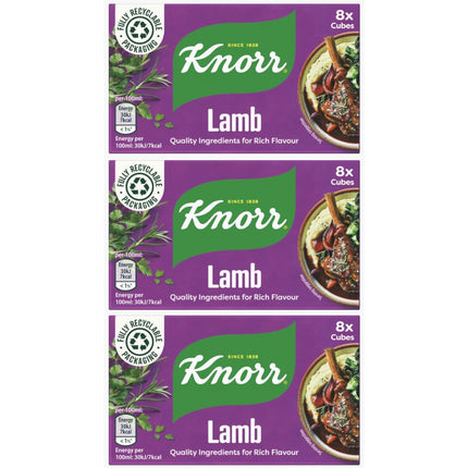Knorr 24 Lamb Stock Cubes - 3 packs of 80g containing 8 cubes each - Packed by Black Nore Gifts