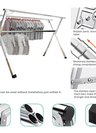 AIODE Clothes Drying Rack for Laundry Foldable, 79 inch Stainless Steel Pool Towel Rack Outdoor Free Standing Clothing Hanger Indoor