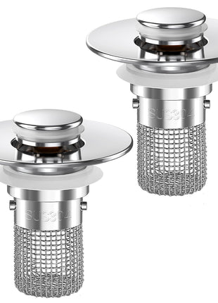 (2PCS) Bathroom Sink Drain Strainer, Pop-up Sink Drain Strainer with Removable Stainless Steel Strainer Basket Hair Catcher, Bathroom Sink Strainer