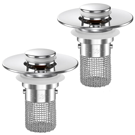 (2PCS) Bathroom Sink Drain Strainer, Pop-up Sink Drain Strainer with Removable Stainless Steel Strainer Basket Hair Catcher, Bathroom Sink Strainer
