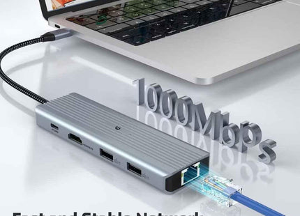 OOTDAY Multiport 10 in 1 USB C Docking Station HDMI TF Reader USB Ethernet Grey