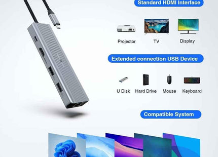 OOTDAY Multiport 10 in 1 USB C Docking Station HDMI TF Reader USB Ethernet Grey