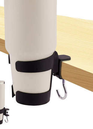 2-in-1 Desk Cup Holder, Adjustable Anti-Spill Tumbler Organizer Clamp with Hook for Owala & Stanley Water Bottles Cup Organizer for Office Gaming Desk