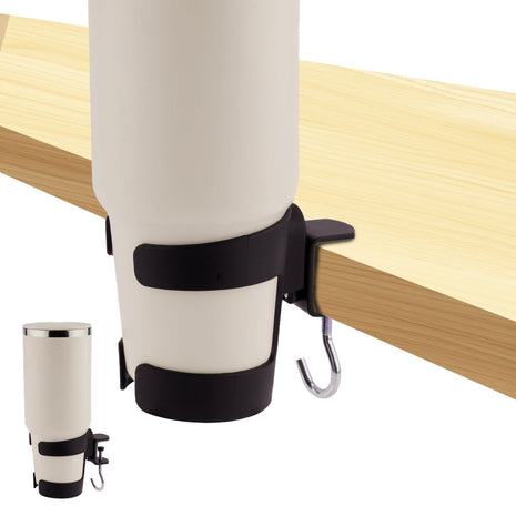 2-in-1 Desk Cup Holder, Adjustable Anti-Spill Tumbler Organizer Clamp with Hook for Owala & Stanley Water Bottles Cup Organizer for Office Gaming Desk