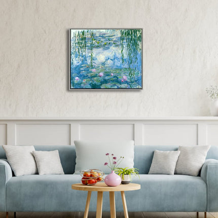 Wieco Art Framed Wall Art Water Lilies by Claude Monet Canvas Print Paintings Reproduction Modern Canvas Wall Art for Home and Office Decoration