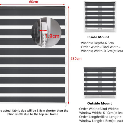 Zebra Roller Blind Day Night Window Blind Light Filtering 60x230cm Dark Grey Kokorona