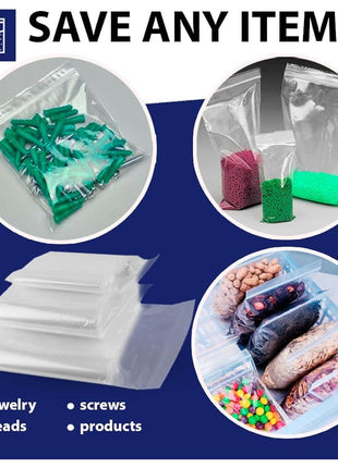 100 Grip Seal Bags 12.75" x 12.75" | Reusable Strong Zip Lock | Clear Resealable Plastic Bags | Polythene Packaging for Food Storage, Jewellery - by Sabco (12.75" x 12.75")