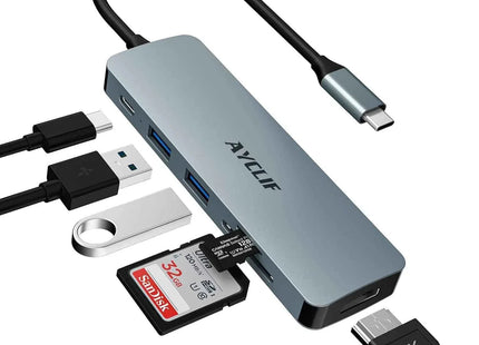 AYCLIF 6 in 1 Docking Station with 4K HDMI Output PD 100W USB 3.0 TF Card Reader