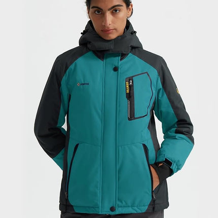 Women's Waterproof Ski Jacket Fleece Coat with Hood, Size XL GEMYSE