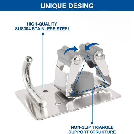 Mop Broom Holder Wall Mounted Heavy Duty Clips & Hanger Storage Rack 1 Hook 2 pk