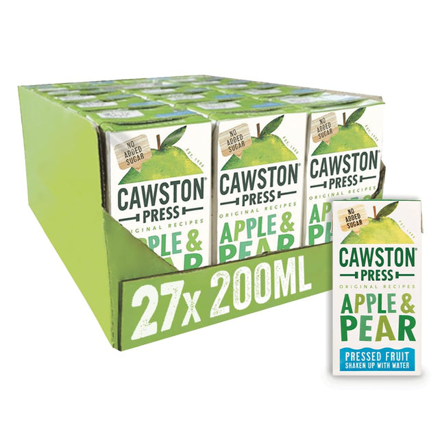 Cawston Press, Apple Pear Kids Fruit Water Cartons 200ml Pack of, 1 count, (Pack of 27)