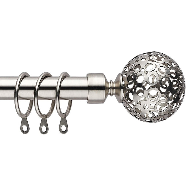 Extendable Curtain Pole Set 70-120cm Satin Nickel, Globe Finials, 19/16mm