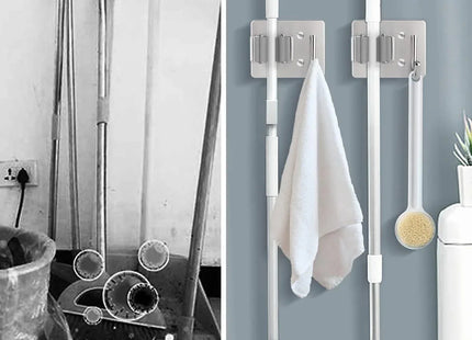 MOP & Broom Holder Wall Mounted Heavy Duty Clips Hanger Storage Rack Hook 2 Pack