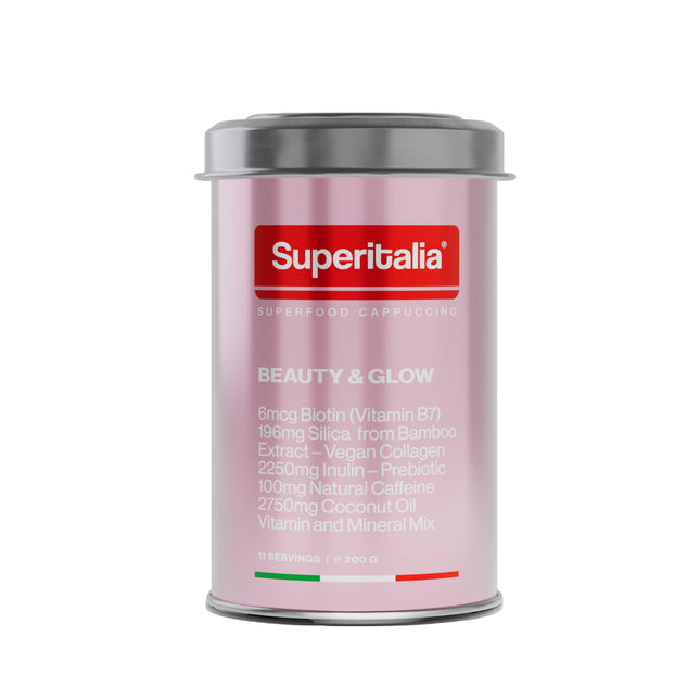 Beauty & Glow (11 servings) - Instant Coffee - Prebiotic Coffee with Biotin, vegan Collagen & Coconut Oil - Superfood Cappuccino by Superitalia -
