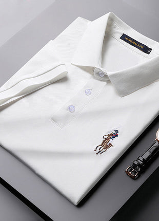 Cotton Embroidered Lapel Stretch Short-sleeved T-shirt