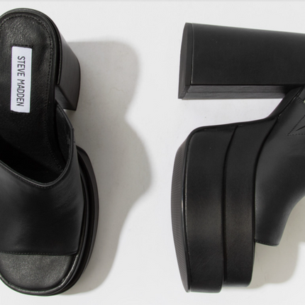UK 6 Steve Madden Cagey Black Leather Women’s Platform Sandal Heels – EU 39