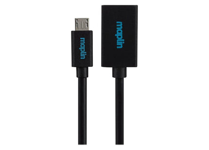 Maplin Micro USB Male to USB-A 2.0 Female Adapter Cable - Black, 0.15m