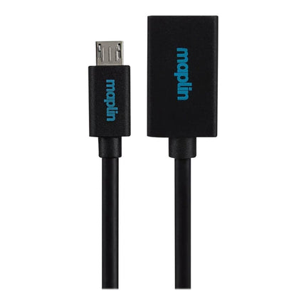 Maplin Micro USB Male to USB-A 2.0 Female Adapter Cable - Black, 0.15m