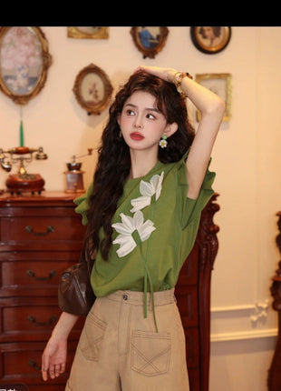 2025 Summer New French-Style Short-Sleeve T-Shirt For Women