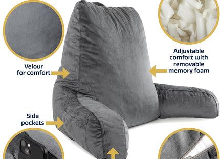 Grey Reading Pillow Memory Foam Cushion with Backrest Arm Support Dreamcatcher