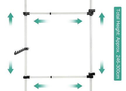 Telescopic Clothes Rack Heavy Duty Adjustable Rail with Hooks 8–10.8 ft