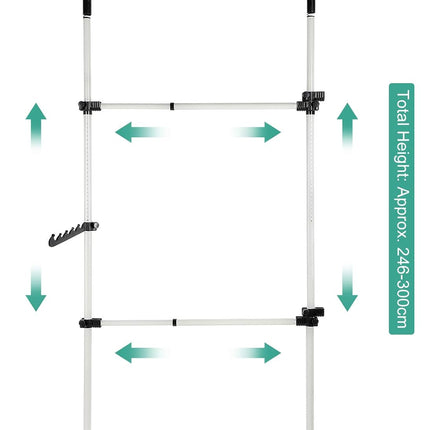 Telescopic Clothes Rack Heavy Duty Adjustable Rail with Hooks 8–10.8 ft