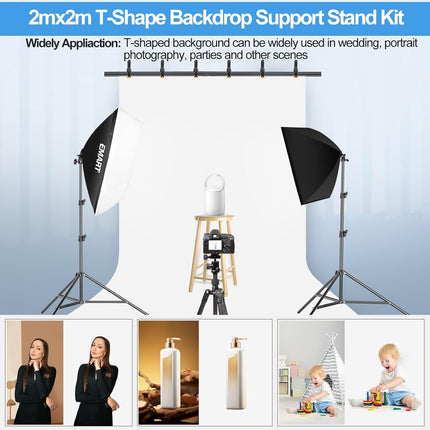 White Backdrop 1.5x2m with Adjustable 2x2m Frame Stand Kit for Studio EMART