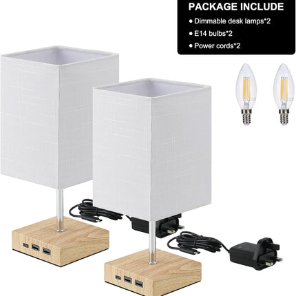 Touch Table Lamps 2-Pack with USB C Dimmable Bedside Lights White Lightsjoy