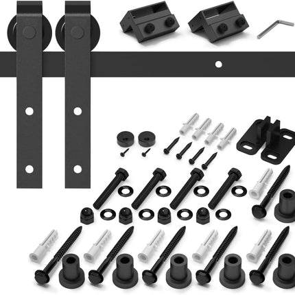 Sliding Barn Door Kit 8FT Heavy Duty Black Rail Complete Set SANKEYTEW