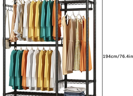 Clothes Rack Heavy Duty 3 Rods 4 Shelves Adjustable Metal Organizer KZOBYD