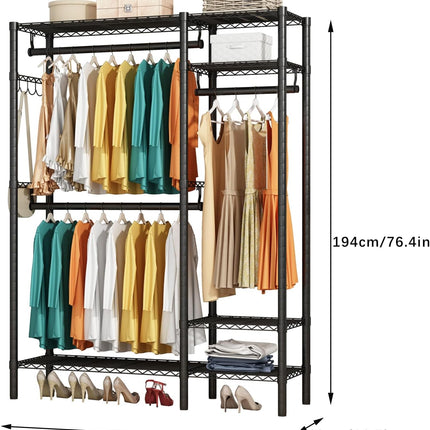 Clothes Rack Heavy Duty 3 Rods 4 Shelves Adjustable Metal Organizer KZOBYD