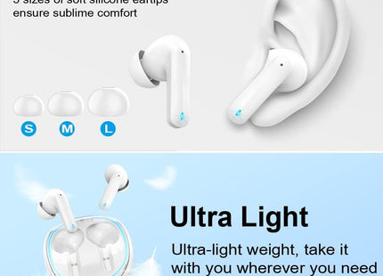 Wireless Earbuds Bluetooth 5.3 40H Playtime Noise Cancelling Mic Gaming