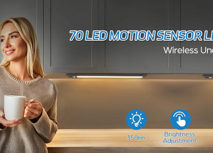 Wireless Motion Sensor Under Cabinet Closet Kitchen Counter LED Night Light 2 Pk
