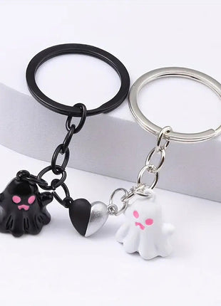 Black Ghost Cartoon Key Button Halloween Key Ring Bag Accessories