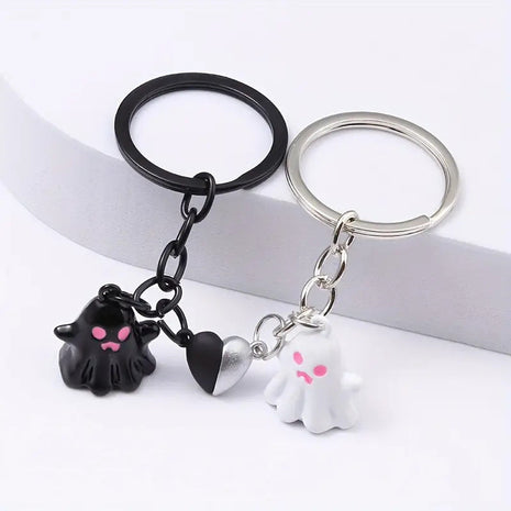 Black Ghost Cartoon Key Button Halloween Key Ring Bag Accessories