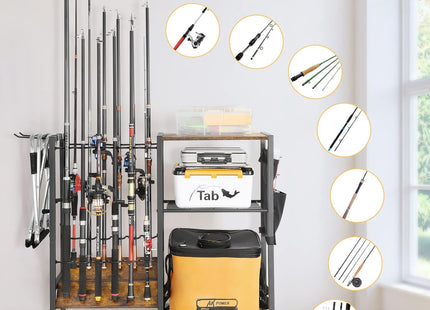 Fishing Rod Holder Organizer, Store 12 Rods, Tackle Cart for Garage & Home