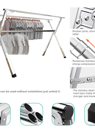AIODE Clothes Drying Rack for Laundry Foldable, 94.5 inch Stainless Steel Pool Towel Rack Outdoor Free Standing Clothing Hanger Indoor