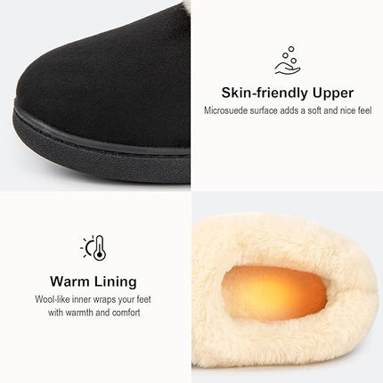 Mens Warm Slippers Memory Foam Fluffy Black EverFoams UK 9-10 EU 42-43