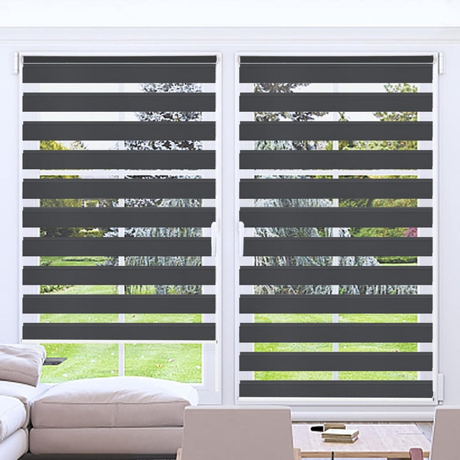 Zebra Roller Blind Day Night Window Blind Light Filtering 60x230cm Dark Grey Kokorona