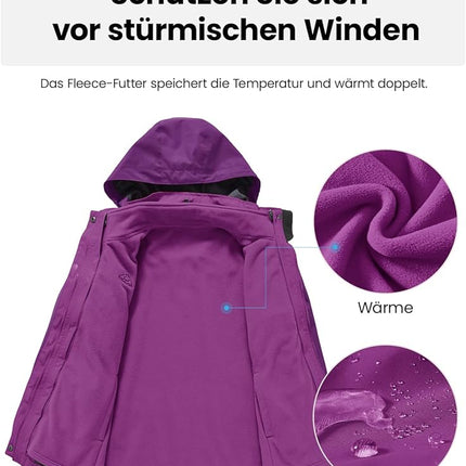 Women's Winter Ski Coat Jacket 3-in-1  Waterproof, Windproof, Warm, Purple Size S