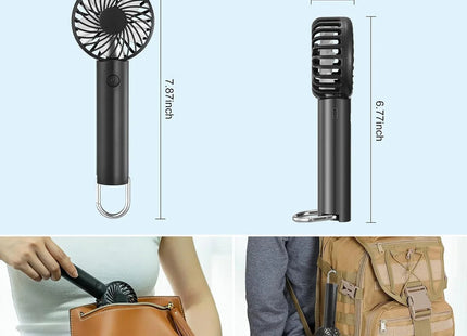 Hand-held Fan Portable Mini Fan Cooling USB Rechargeable 3 Speed With Clip Black
