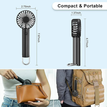 Hand-held Fan Portable Mini Fan Cooling USB Rechargeable 3 Speed With Clip Black