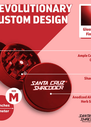 Santa Cruz Shredder Metal Herb Grinder Knurled Top for Stronger Grip 3-Piece Medium 2.2" (Red)