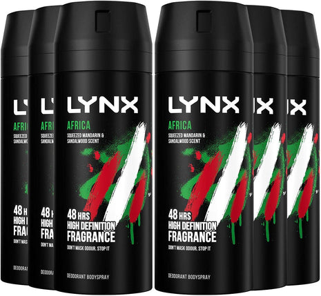 6 x Lynx  Aerosol Bodyspray Africa 150 Ml