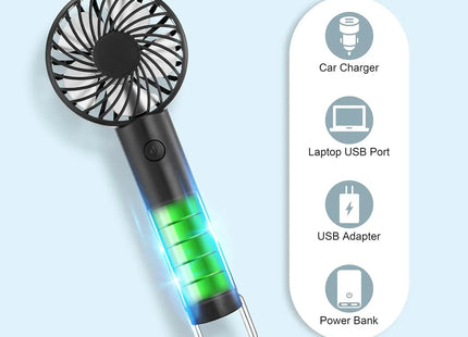 Hand-held Fan Portable Mini Fan Cooling USB Rechargeable 3 Speed With Clip Black
